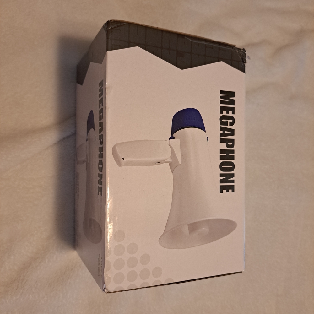 Compact White Megaphone with Blue Accent